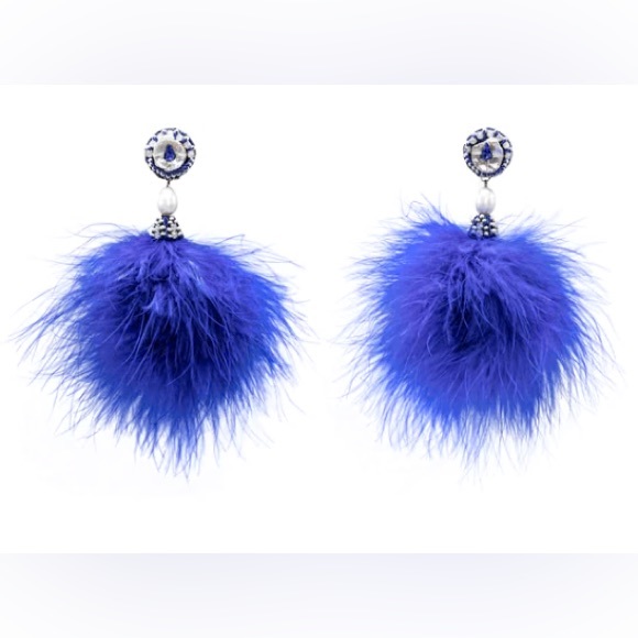 Ranjana Khan cobalt pom marabou feather earrings - Picture 12 of 12